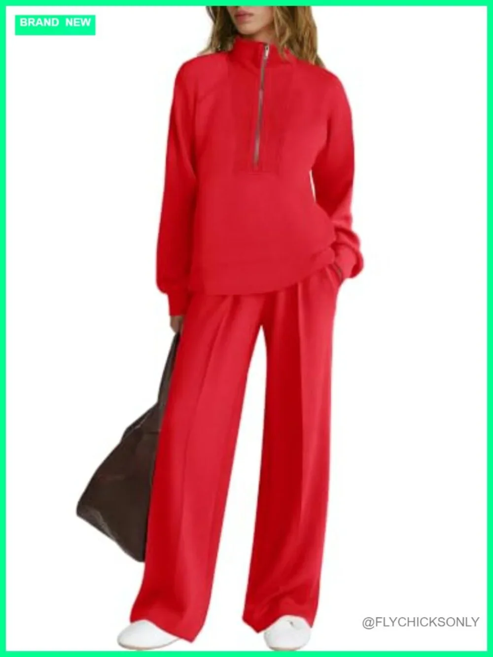 2 Piece Tracksuit Half Zip Sweatsuits Long Sleeve Matching Set Wide Leg Pants